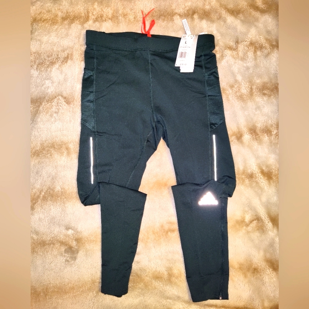 adidas Men's 'Own the Run' Warm Tights.  Shadow Green   HL3925  Men's Sz LARGE